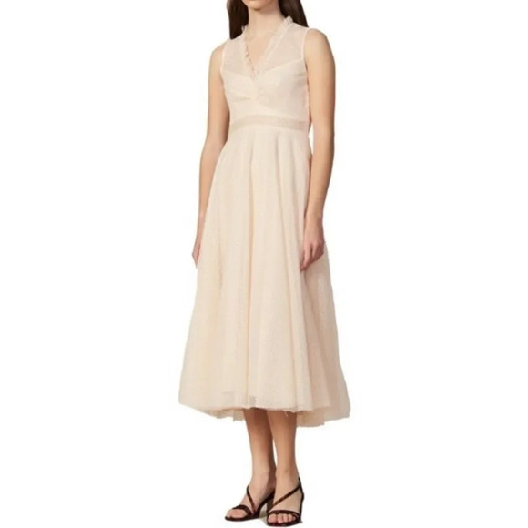 Sandro Cassy Mesh Lace A-Line Midi Dress V-Neck Womens Size 38 nwt - Picture 14 of 14